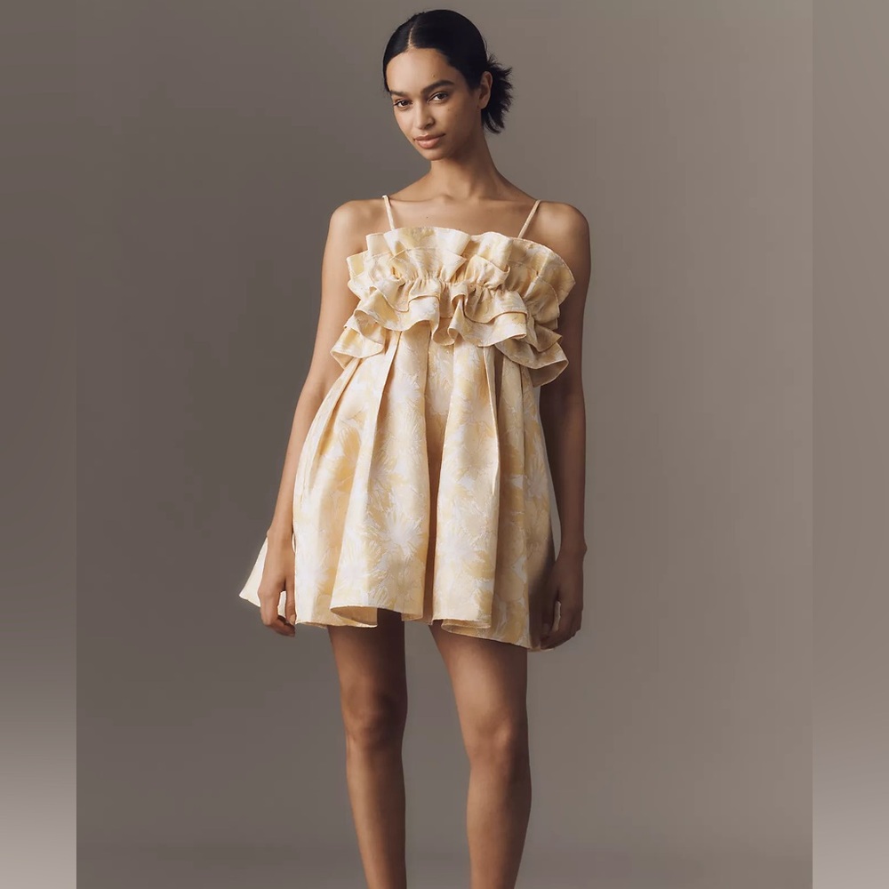 NWT Aureta Anthropologie Strapless Drama Floral Ruffled Mini Dress Medium M